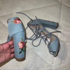 rosy denim heels